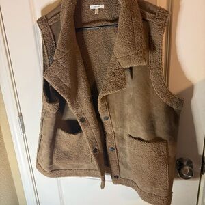 Maurices Brown Sherpa Faux Suede Snap Front Vest Size 2X Cozy